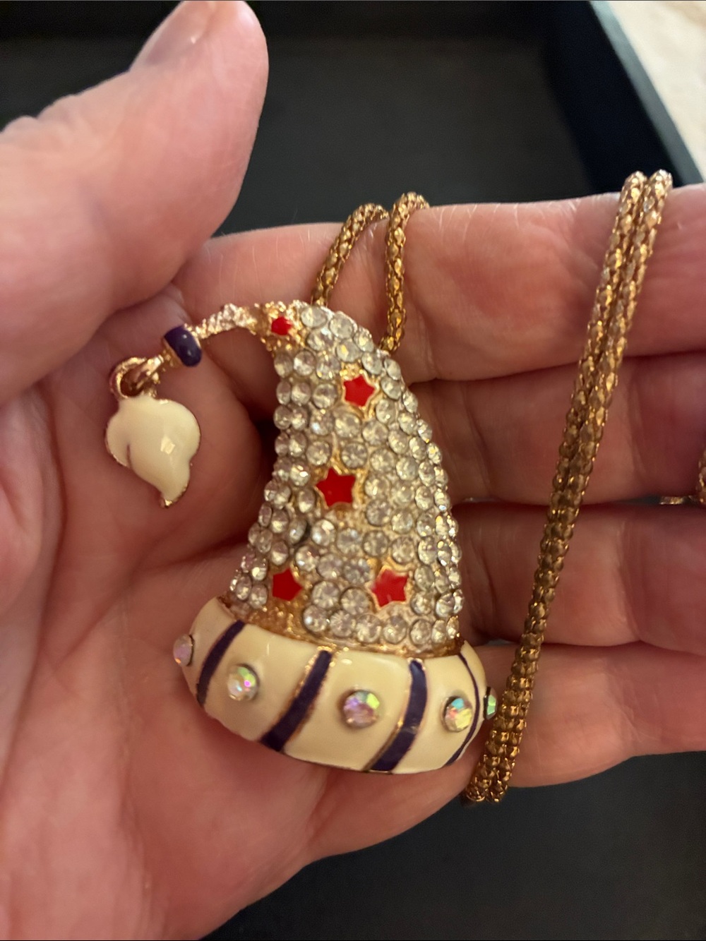 Gold-Tone Crystal and Enamel Witch Hat Pendant Necklace - Ivory & Red